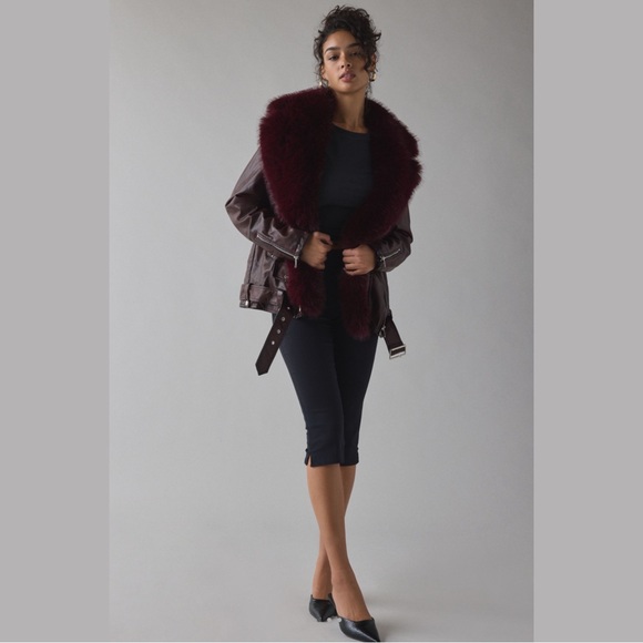 Azalea Wang Aurelia Faux Leather Moto Jacket XL Burgundy Faux Fur Collar NWT - Picture 16 of 16